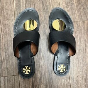 Tory Burch Black Sandals with Gold Accents